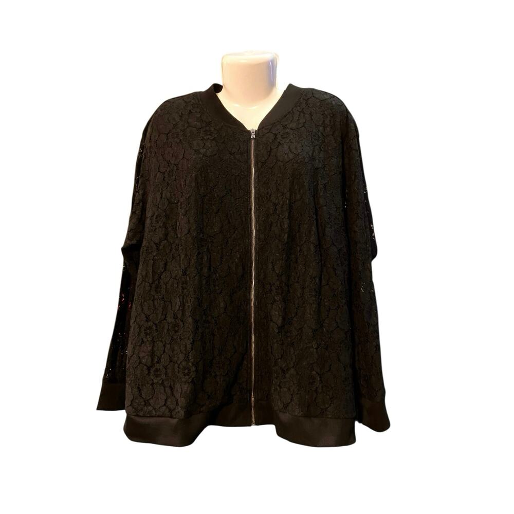 Isaac Mizrahi Live Women's Black Lace Drop Shoulder Full Zip Jacket Pocket SZ 3X